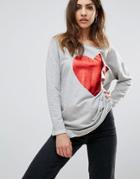 Only Valentine Heart Foil Sweater - Gray
