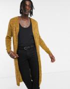 Asos Design Fluffy Textured Longline Cardigan In Mustard Yarn-yellow