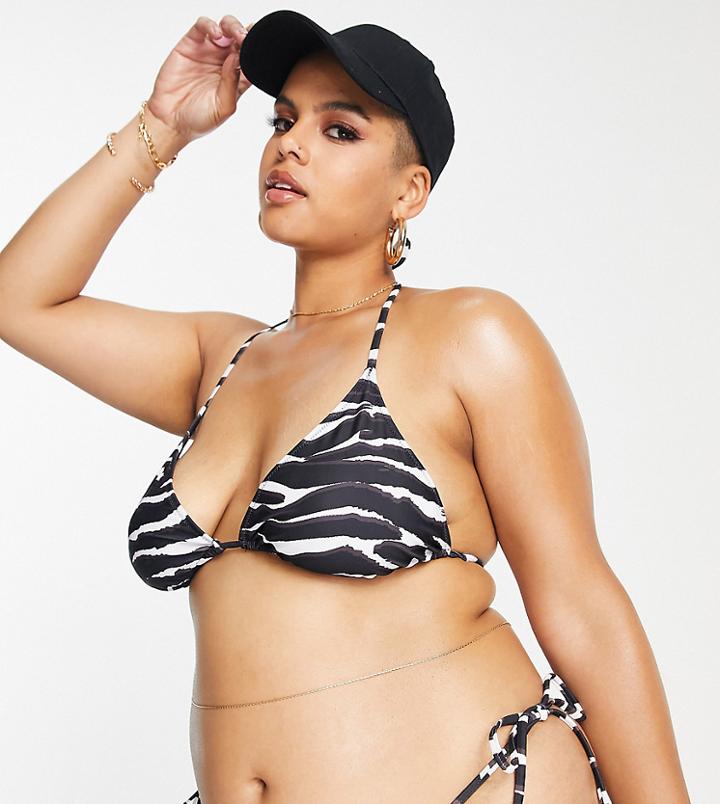 Missguided Plus Triangle Bikini Top In Zebra-black