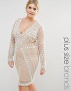 Missguided Plus Premium Embellished Lace Dress - Nude