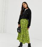 New Look Pleated Midi Skirt In Neon Snake Print-green