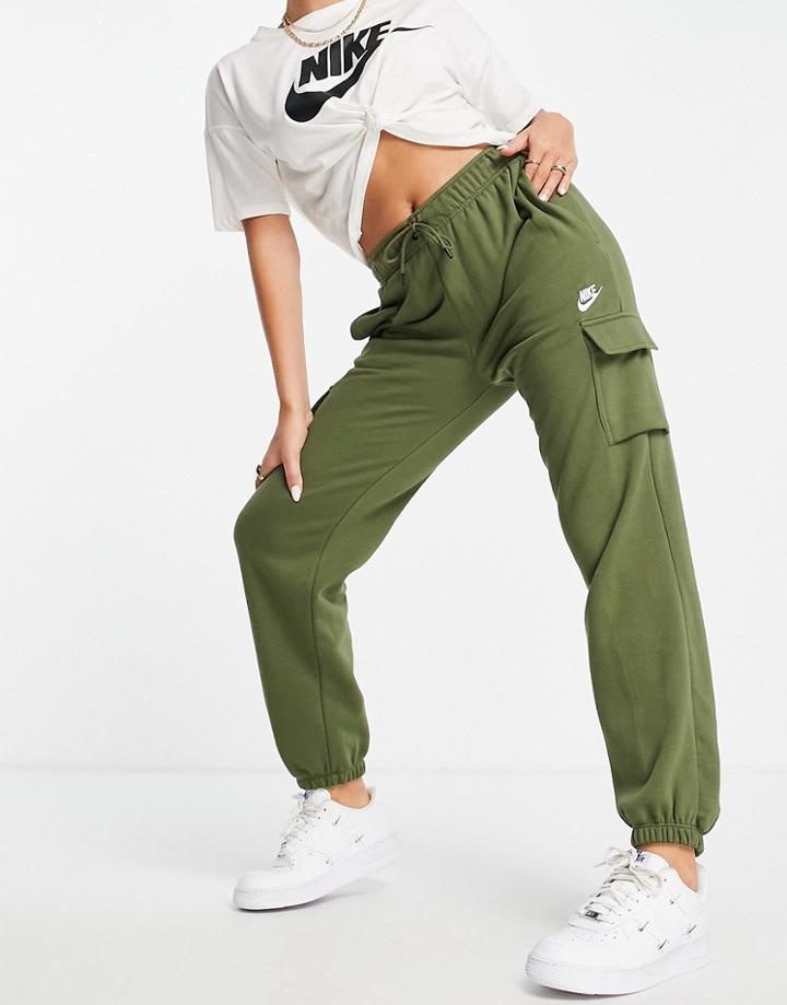 Nike Essentials Fleece Cuffed Cargo Sweatpants In Olive Green