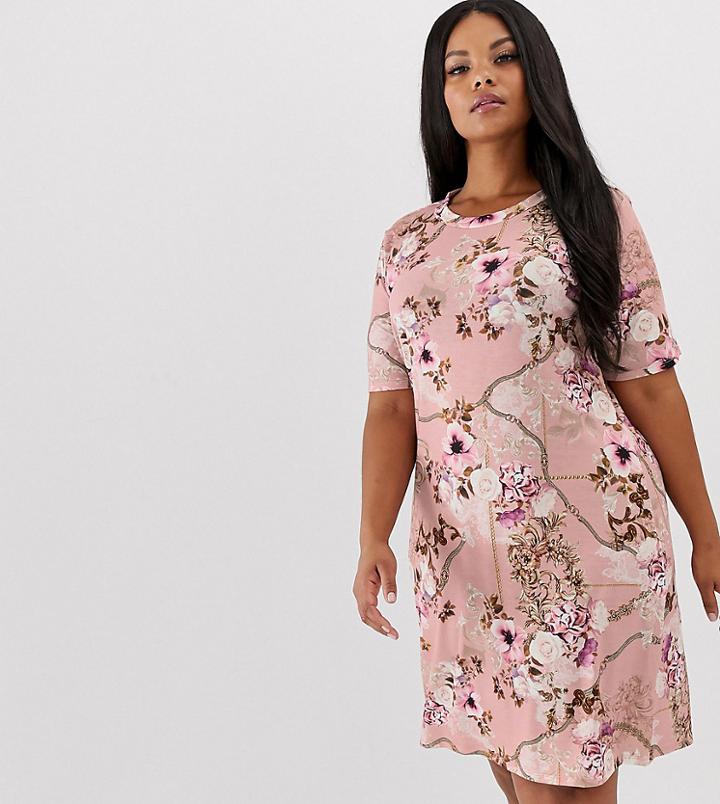 Pink Clove T-shirt Dress In Luxe Print-multi