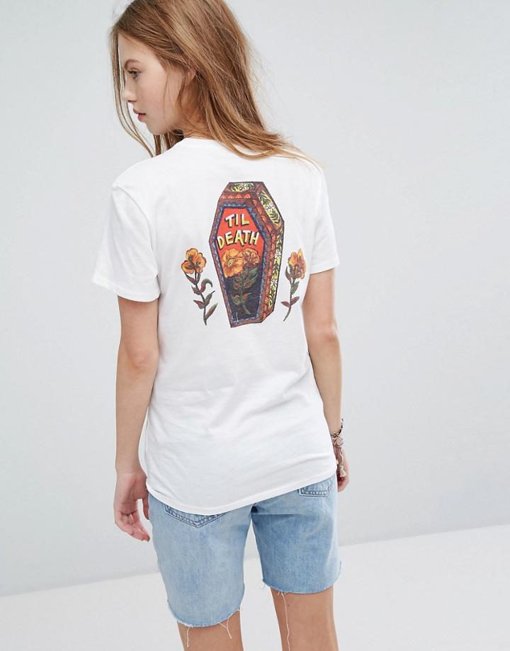 Rvca Boyfriend T-shirt With 'til Death Tattoo Graphic - White