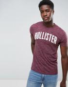 Hollister Crew T-shirt Tech Script Logo Slim Fit In Burgundy - Red