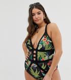 City Chic Bahamas Swimsuit In Floral - Multi
