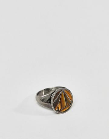 Simon Carter Geomatric Pinky Ring In Antique Silver & Tigerseye - Silver