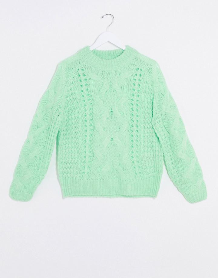 Pieces Jyla Cable Knit Sweater In Green