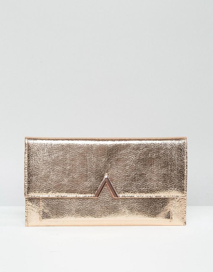 Asos Metallic Clutch Bag With Metal Bar - Copper