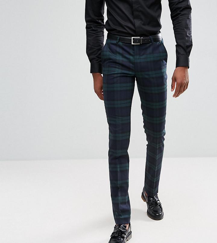 Noose & Monkey Tall Super Skinny Suit Pants In Check - Green