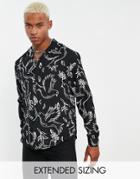 Asos Design Relaxed Camp Collar Shirt In Black With Bird Print In Recycled Polyester