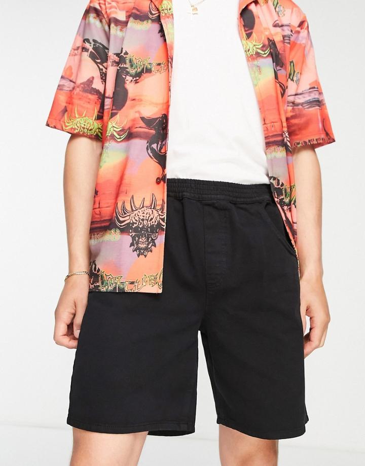 Reclaimed Vintage Inspired Denim Shorts With Elastic Waist In Washed Black