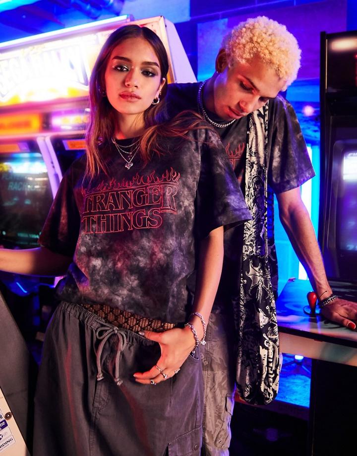 Reclaimed Vintage X Stranger Things Unisex Washed T-shirt With Logo-multi
