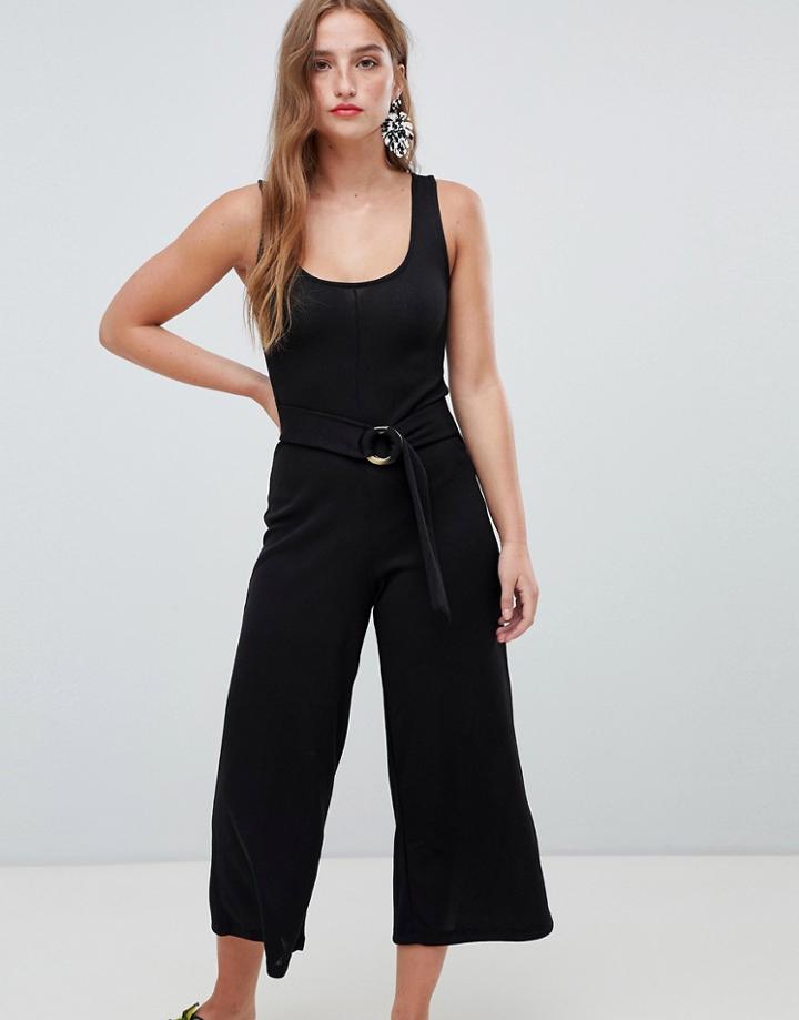 Stradivarius Belt Detail Jumpsuit - Black
