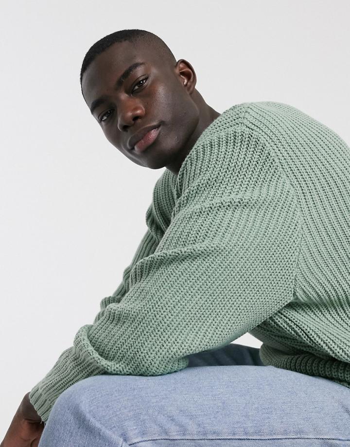 Asos Design Oversized Fisherman Rib Sweater In Light Green