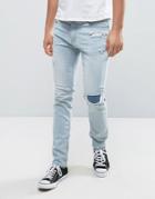 Hollister Skinny Crop Jeans In Stretch Bleach Wash With Rip Repair - Blue