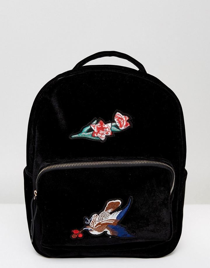 7x Velvet Backpack With Embroidery - Black