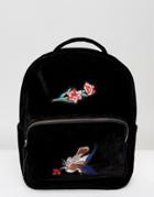 7x Velvet Backpack With Embroidery - Black