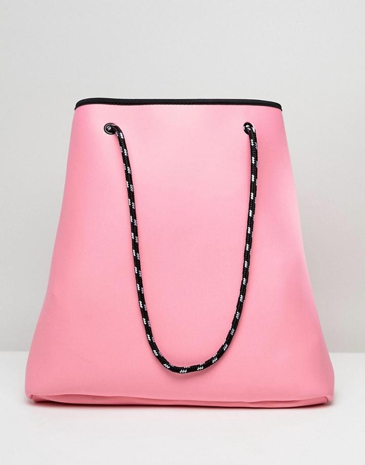 Asos Design Reversible Scuba Shopper With Removable Pouch - Pink