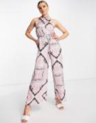 River Island Scarf Print Halter Jumpsuit In Pink