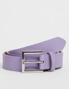 Asos Design Wedding Faux Leather Slim Belt In Purple With Silver Buckle - Purple