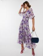 Asos Design Floral Drape Sleeve Midi Dress-multi