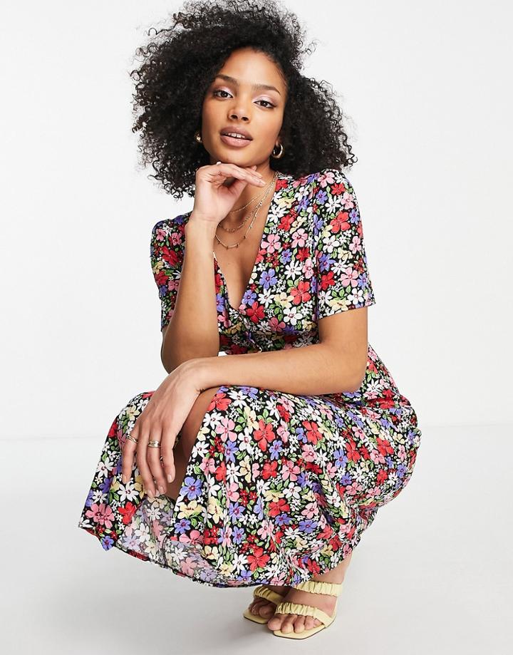 Nobody's Child Button Tea Maxi Dress In Floral Mix-multi