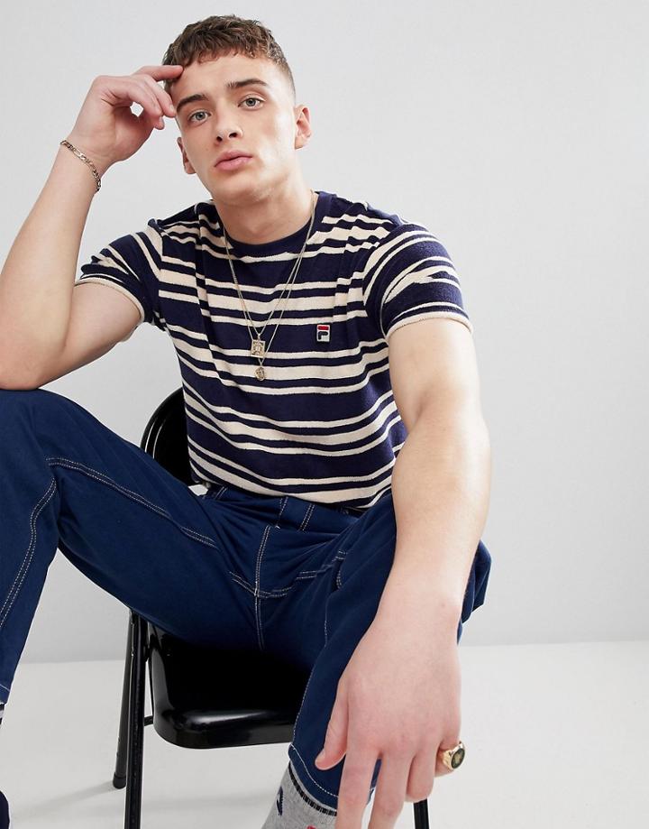 Fila Vintage Terry Towelling Stripe T-shirt In Navy - Navy