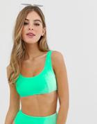 Asos Design Mix And Match Velvet Crop Bikini Top In Mint Green