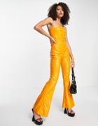 Kyo Leather Look Bandeau Jumpsuit In Orange