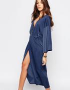 First & I V Neck Midi Dress - Navy