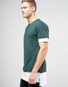 New Look Longline Layered T-shirt In Dark Green - Green