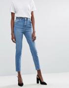 Asos Design Farleigh High Waist Slim Mom Jeans In Light Stone Wash - Blue