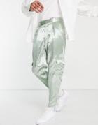 Asos Design Oversized Tapered Cargo Smart Pants In Mint Green Sateen