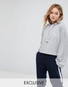 Monki Cropped Oversized Hoodie - Gray