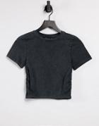 Asos Design Ruched Side Crop Fitted T-shirt In Washed Black-grey