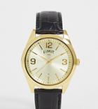 Limit Faux Leather Watch In Black With Gold Dial - Black