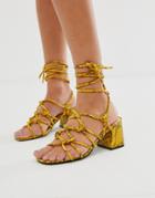 Public Desire Freya Bright Yellow Snake Tie Up Sandals - Yellow