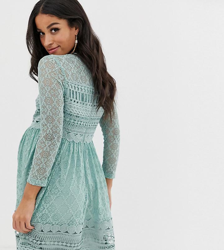 Asos Design Maternity Premium Lace Mini Skater Dress-green
