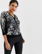 Oasis Wrap Front Sweater In Floral Print - Multi