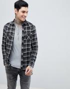Allsaints Long Sleeve Checked Shirt With Raw Hem - Black