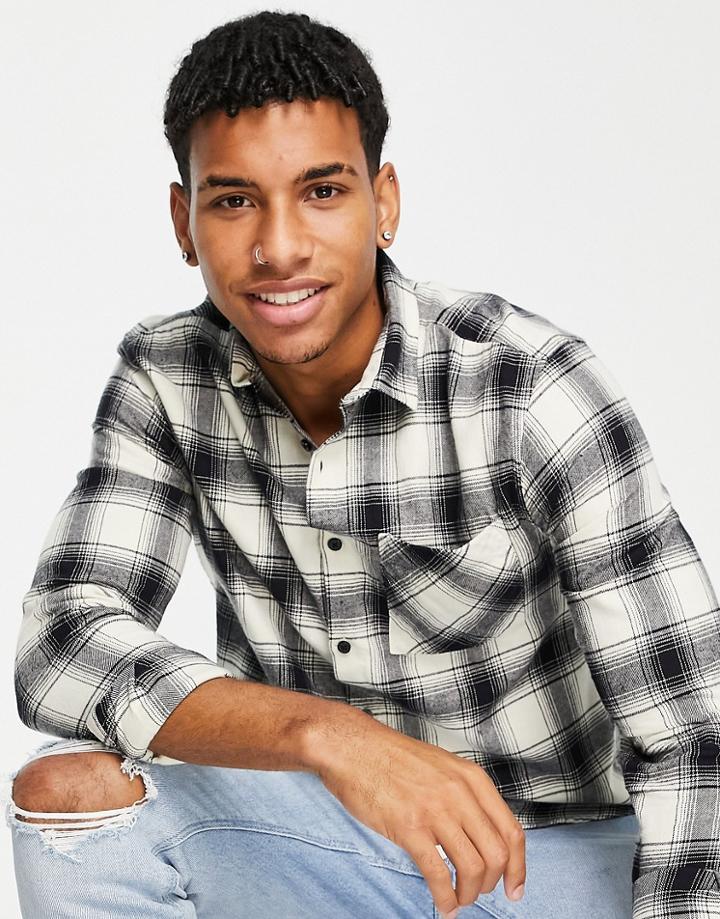 New Look Long Sleeve Check Shirt In White