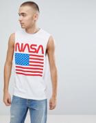 Asos Nasa Sleeveless T-shirt With Dropped Armhole - White
