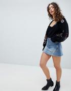 Free People Raw Hem Denim Skirt-blue