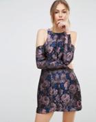 Asos Floral Jacquard Cold Shoulder Dome Mini Dress - Multi