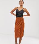 Outrageous Fortune Tall Wrap Midi Skirt In Tan Polka Dot-black