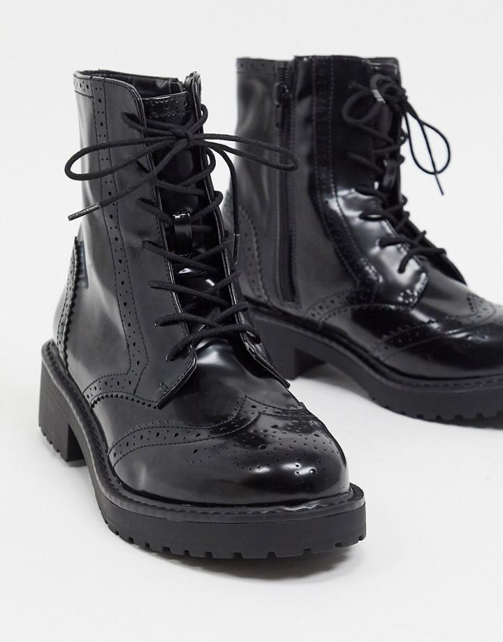 London Rebel Lace Up Brogues In Black