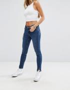 Noisy May Mid Rise Twist Seam Skinny Jean - Blue