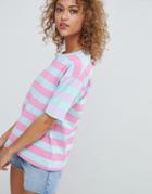 Asos Design T-shirt In Mixed Rainbow Stripes - Multi