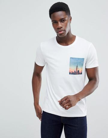 Esprit T-shirt With City Print Pocket - White